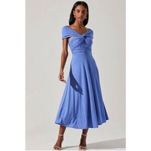 ASTR The Label Balto Off The Shoulder Dress in Blue Iris Size M